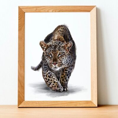 Estampado de leopardo - Pintura - Pintura animal - Ilustración científica - Estampado animal - Arte de la vida silvestre - Imagen de gato grande - Amante de los gatos - A5