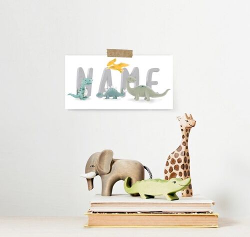 Custom Dino Name Print - Nursery art - Personalised - baby shower gift - Christening gift - Baby gift -baby room art- dinosaur name plate - 3 Letters 4 x 8" Aceituna