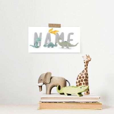 Custom Dino Name Print - Nursery art - Personalised - baby shower gift - Christening gift - Baby gift -baby room art- dinosaur name plate - 4 Letters 7 x 16" Aceituna