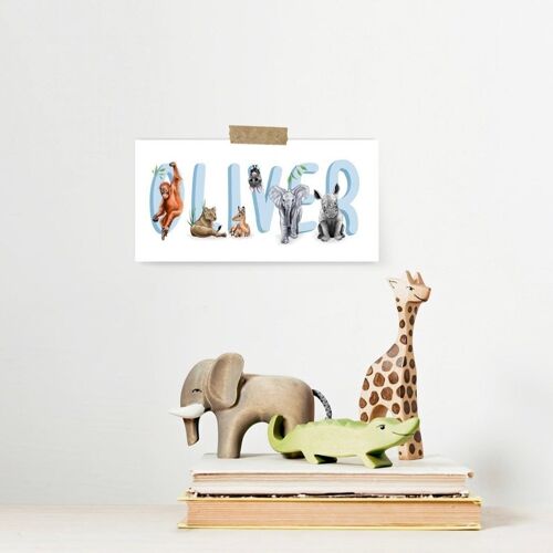 Custom Name Print - Nursery art - Personalised - baby shower gift - Christening gift - Baby gift - kids room -baby room art- animal alphabet - Digital File Blue - Lovehearts