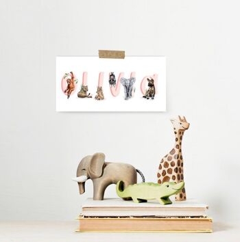 Impression de nom personnalisé - Art de la pépinière - Personnalisé - cadeau de douche de bébé - cadeau de baptême - cadeau de bébé - chambre d'enfant - art de la chambre de bébé - alphabet animal - fichier numérique rose - Futura 2