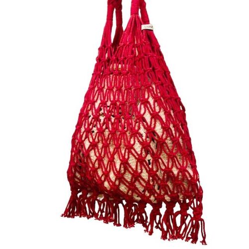 sustainable macrame bag made of cotton - fuchsia pink - handmade in Nepal - macrame bag fuchsia