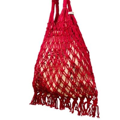 nachhaltige Makramee-Tasche aus Baumwolle - Fuchsia-Pink - handgefertigt in Nepal - Makramee-Tasche Fuchsia