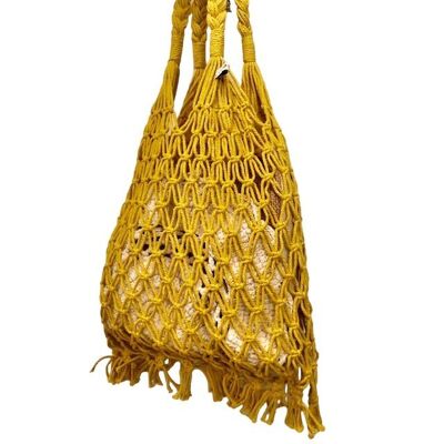 borsa in macramè di cotone sostenibile - gialla - fatta a mano in Nepal - borsa in macramè gialla