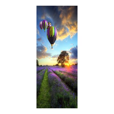 Adhesivo para puerta con diseño de globos y campos de lavanda, vinilo adhesivo para puerta, decoración artística