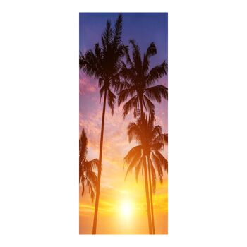 Autocollant de porte palmiers sur le ciel et le coucher du soleil 1