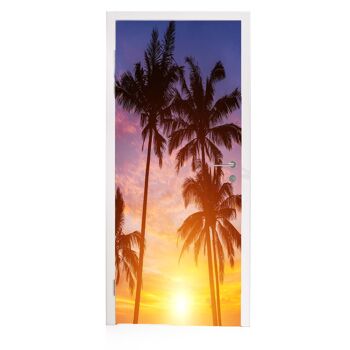 Autocollant de porte palmiers sur le ciel et le coucher du soleil 3
