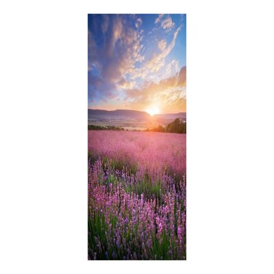Calcomanía para puerta de Sunrise Over Lavender Meadow, vinilo adhesivo para puerta, decoración artística