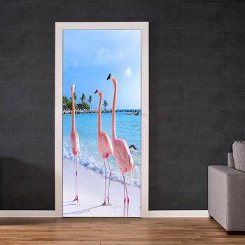 Flamants Roses au Paradis Porte Autocollant Peel & Stick Vinyle Porte Wrap Art Décor 2