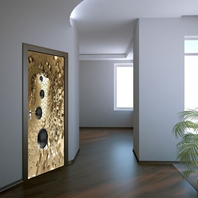 Golden Tunnel with Balls Door Sticker Peel & Stick Vinyl Door Wrap Art Décor