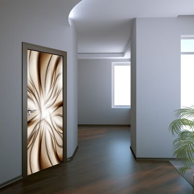 Brown Waves Flower Door Sticker Peel & Stick Vinyl Door Wrap Art Décor