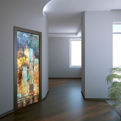 Artistic Painting of Skyscrapers Door Sticker Peel & Stick Vinyl Door Wrap Art Décor