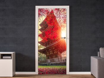 Temple japonais en automne autocollant de porte peler et coller vinyle porte Wrap Art Décor 1