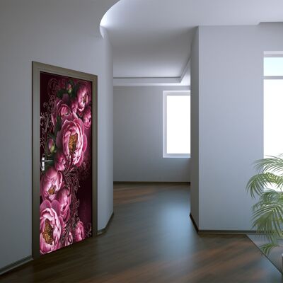 Adhesivo para puerta de peonías rosadas, vinilo para puerta de Peel & Stick, decoración artística