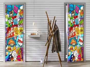 Autocollant de porte de style bande dessinée Peel & Stick Vinyl Door Wrap Art Décor 3