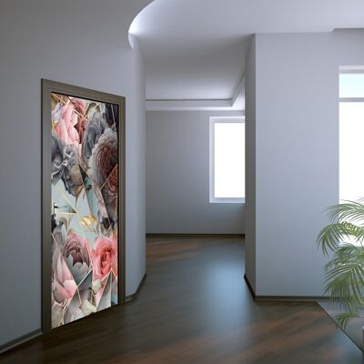 Motivo floreale su sfondo chiaro Adesivo per porta Peel & Stick Vinile per porte Wrap Art Decor