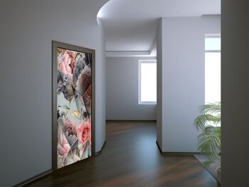 Motif floral sur le fond clair autocollant de porte Peel & Stick Vinyl Door Wrap Art Décor 1