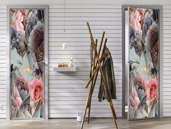 Motif floral sur le fond clair autocollant de porte Peel & Stick Vinyl Door Wrap Art Décor 3