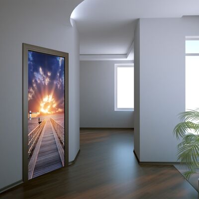 Sunrise on the Pier Door Sticker Peel & Stick Vinyl Door Wrap Art Décor