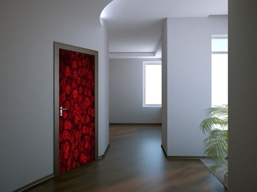 Red Rose Background Door Sticker Peel & Stick Vinyl Door Wrap Art Décor