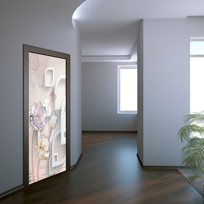 Calcomanía para puerta con fondo blanco floral Peel & Stick Vinyl Door Wrap Art Décor