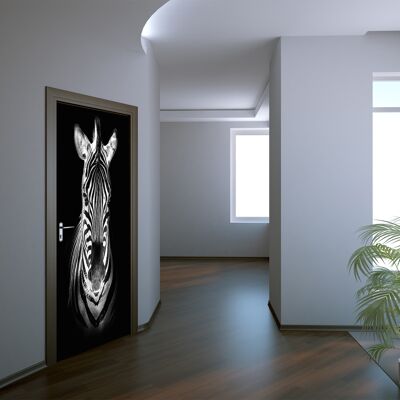 Türaufkleber mit Zebra in Schwarz zum Abziehen und Aufkleben, Vinyl-Türfolie, Art Décor