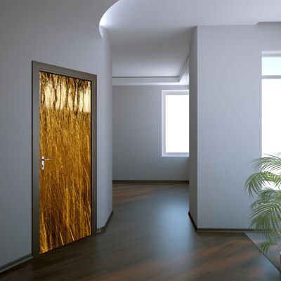 Pegatina para puerta de hierba dorada al amanecer, vinilo para puerta de Peel & Stick, decoración artística
