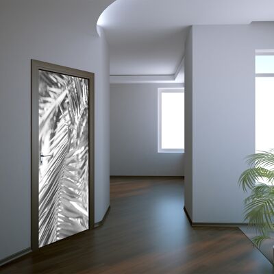 Calcomanía para puerta de hojas de palma en blanco y negro, vinilo adhesivo para puerta, decoración artística