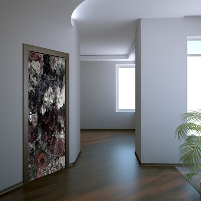 Adhesivo para puerta con diseño de flores oscuras, revestimiento para puerta de vinilo Peel & Stick, decoración artística