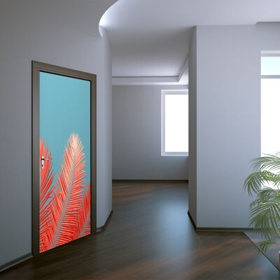 Coral Palm Door Sticker Peel & Stick Vinyl Door Wrap Art Décor