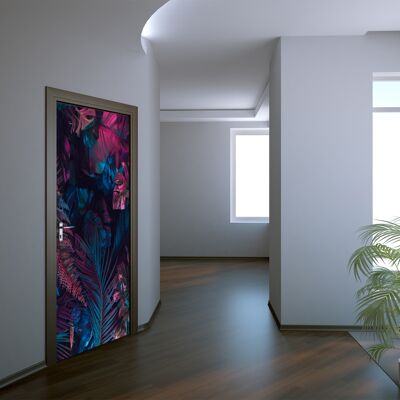 Calcomanía para puerta de hojas tropicales de color Peel & Stick Vinyl Door Wrap Art Décor