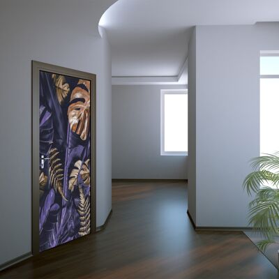 Adesivo per porta con foglie tropicali oro e viola Peel & Stick Vinile per porta Wrap Art Décor