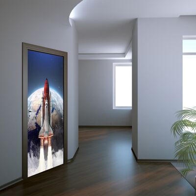 Navetta spaziale sullo sfondo della Terra Adesivo per porta Peel & Stick Vinile Porta Wrap Art Decor