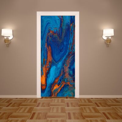 Adhesivo para puerta de mármol con mezcla de azul y naranja, revestimiento para puerta de vinilo Peel & Stick, decoración artística