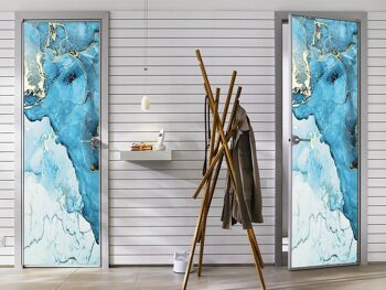 Autocollant de porte en marbre bleu et blanc avec pigments dorés Peel & Stick Vinyl Door Wrap Art Décor 3
