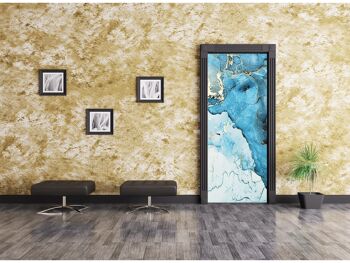 Autocollant de porte en marbre bleu et blanc avec pigments dorés Peel & Stick Vinyl Door Wrap Art Décor 5