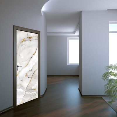 Calcomanía para puerta de mármol blanco y dorado Peel & Stick Vinyl Door Wrap Art Décor