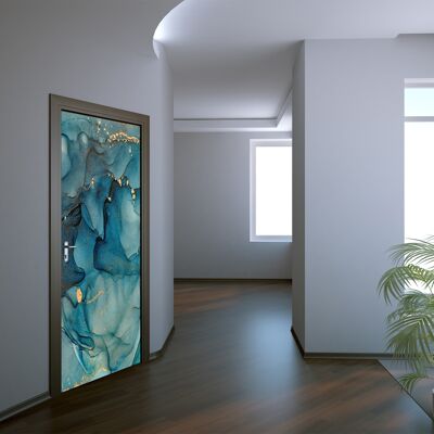 Adesivo per porta con vortici blu metallizzato Peel & Stick Vinile per porta Wrap Art Décor