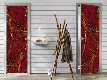 Marbre rouge texturé avec des veines dorées autocollant de porte Peel & Stick Vinyl Door Wrap Art Décor 3