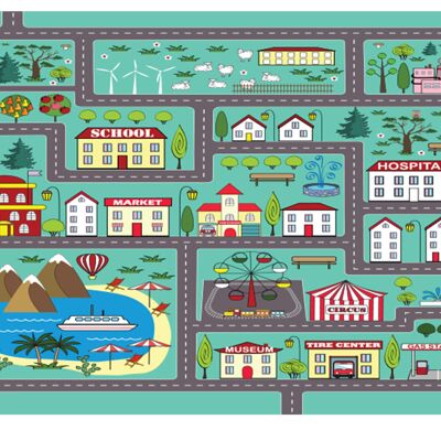Town Road Map For Kids Laminated Vinyl Cover Self-Adhesive for Desk and Tables