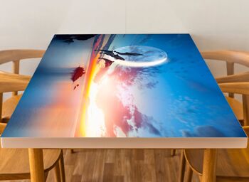 Housse en vinyle laminé coucher de soleil océan dauphins auto-adhésif pour bureau et tables 3