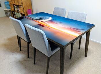 Housse en vinyle laminé coucher de soleil océan dauphins auto-adhésif pour bureau et tables 5