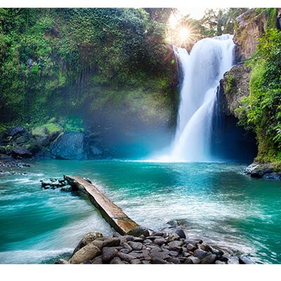 Waterfall Forest View Laminated Vinyl Cover Self-Adhesive for Desk and Tables
