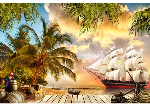 Pirates Palm Beach View Laminated Vinyl Cover Self-Adhesive for Desk and Tables