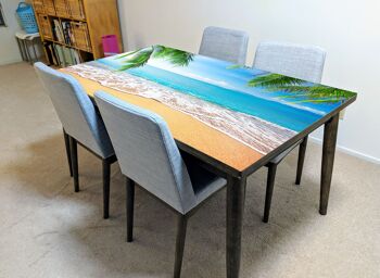Housse en vinyle laminé plage océan vue d'été autocollante pour bureau et tables 5