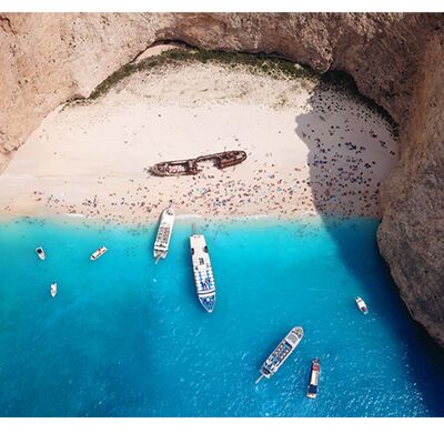 Playa Bahía con Barcos Cubierta de Vinilo Laminado Autoadhesivo para Escritorio y Mesas