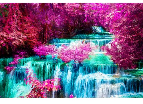 Waterfall Among Pink Trees Laminated Vinyl Cover Self-Adhesive for Desk, Tables