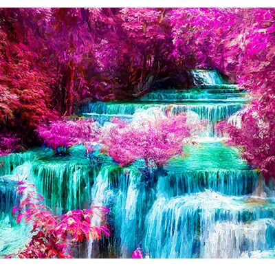 Waterfall Among Pink Trees Laminated Vinyl Cover Self-Adhesive for Desk, Tables