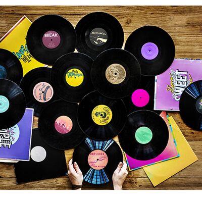 Retro-Schallplatten, Musik, laminierte, selbstklebende Vinyl-Tisch-Deko-Abdeckung