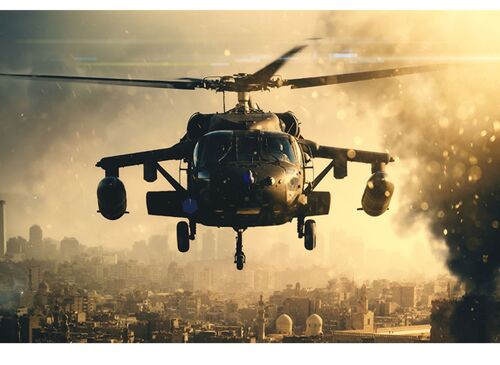 Helicopter over the City Laminated Vinyl Cover Self-Adhesive for Desk and Tables